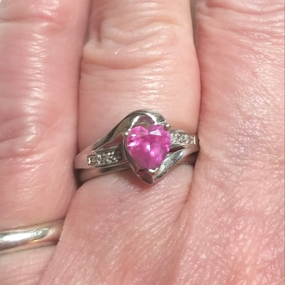 SOLID 10KT GOLD Vintage Barbie Pink Topaz Diamond Ring